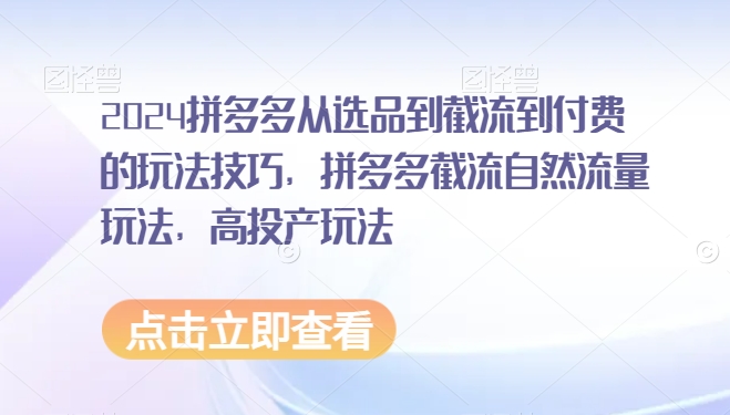 2024拼多多从选品到截流到付费的玩法技巧,拼多多截流自然流量玩法,高投产玩法插图 2024拼多多从选品到截流到付费的玩法技巧,拼多多截流自然流量玩法,高投产玩法