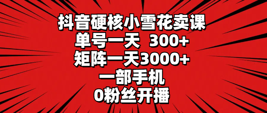 抖音硬核小雪花卖课,单号一天300+,矩阵一天3000+,一部手机0粉丝开播插图 抖音硬核小雪花卖课,单号一天300+,矩阵一天3000+,一部手机0粉丝开播插图
