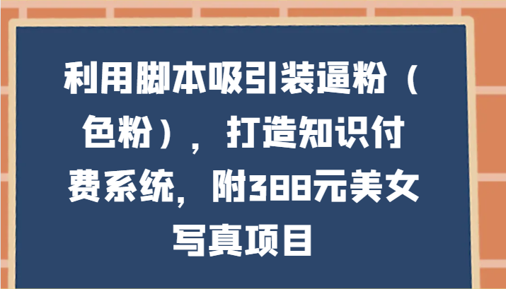 利用脚本吸引装逼粉(色粉),打造知识付费系统,附388元美女写真项目插图 利用脚本吸引装逼粉(色粉),打造知识付费系统,附388元美女写真项目插图