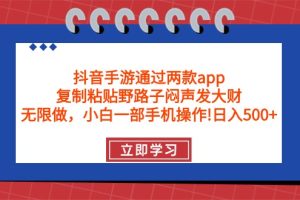 抖音手游通过两款app，复制粘贴野路子闷声发大财，无限做 一部手机日入500+