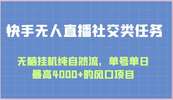 快手无人直播社交类任务:无脑挂机纯自然流,单号单日最高4000+的风口项目插图 快手无人直播社交类任务:无脑挂机纯自然流,单号单日最高4000+的风口项目插图