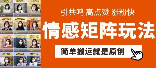 简单搬运,情感矩阵玩法,涨粉速度快,可带货,可起号【揭秘】插图 简单搬运,情感矩阵玩法,涨粉速度快,可带货,可起号【揭秘】