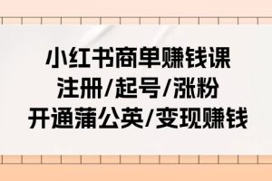 小红书商单赚钱课：注册/起号/涨粉/开通蒲公英/变现赚钱