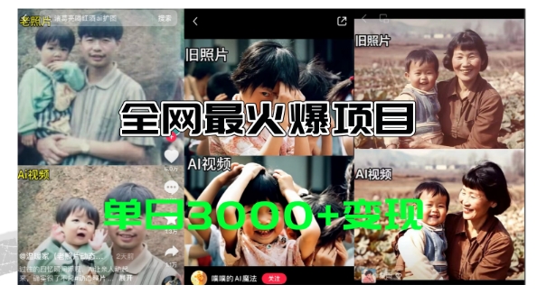 全网爆火的AI让老照片动起来教程,蹭热点日赚3k+,内含免费工具一键可生成【揭秘】插图 全网爆火的AI让老照片动起来教程,蹭热点日赚3k+,内含免费工具一键可生成【揭秘】