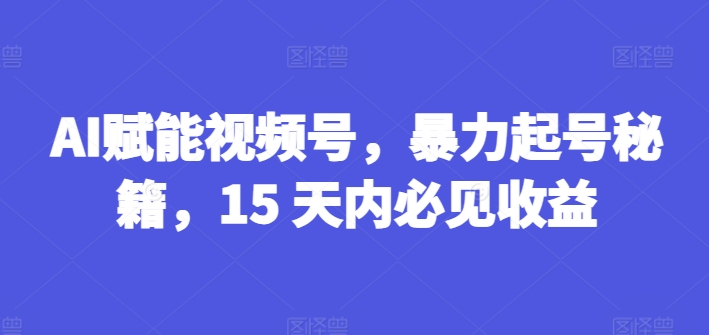 AI赋能视频号,暴力起号秘籍,15 天内必见收益【揭秘】插图 AI赋能视频号,暴力起号秘籍,15 天内必见收益【揭秘】