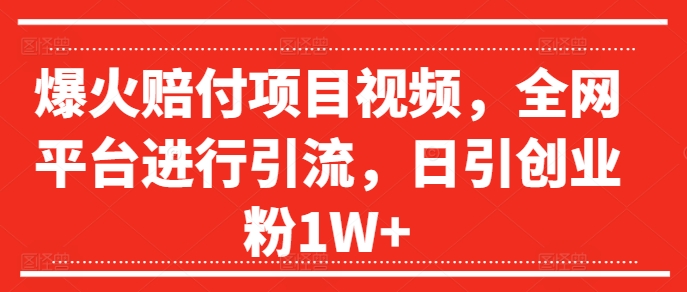 爆火赔付项目视频,全网平台进行引流,日引创业粉1W+【揭秘】插图 爆火赔付项目视频,全网平台进行引流,日引创业粉1W+【揭秘】