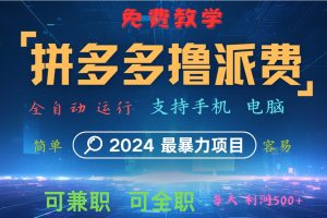 拼多多撸派费，2024最暴利的项目。软件全自动运行，日下1000单。每天利润500+