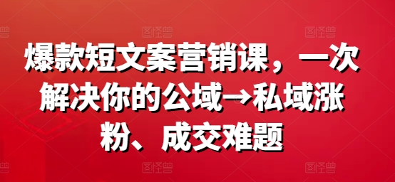 爆款短文案营销课,一次解决你的公域→私域涨粉、成交难题插图 爆款短文案营销课,一次解决你的公域→私域涨粉、成交难题