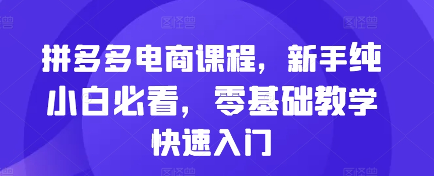 拼多多电商课程,新手纯小白必看,零基础教学快速入门插图 拼多多电商课程,新手纯小白必看,零基础教学快速入门