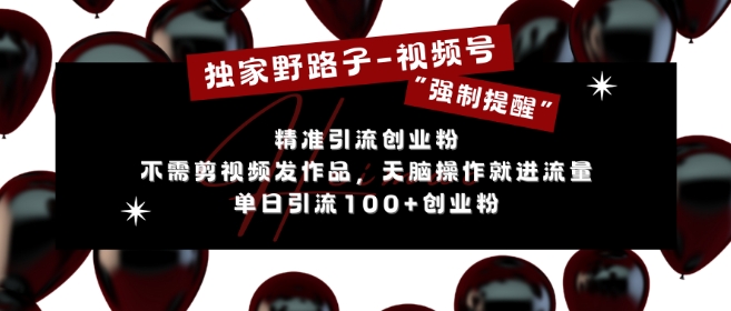 独家野路子利用视频号“强制提醒”,不需剪视频发作品,无脑操作就进流量,单日引流100+创业粉插图 独家野路子利用视频号“强制提醒”,不需剪视频发作品,无脑操作就进流量,单日引流100+创业粉