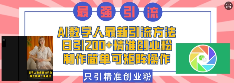 AI数字人最新引流方法,日引200+精准创业粉,制作简单可矩阵操作插图 AI数字人最新引流方法,日引200+精准创业粉,制作简单可矩阵操作