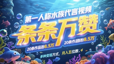 第一人称水族代言视频,条条万赞,20条作品涨粉7.8W,多种变现方式月入五位数插图 第一人称水族代言视频,条条万赞,20条作品涨粉7.8W,多种变现方式月入五位数