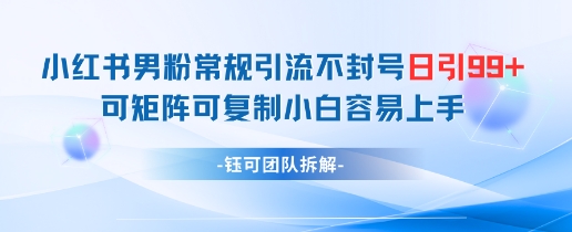 小红书男粉常规引流不封号日引99+变现简单 可矩阵可复制小白容易上手插图 小红书男粉常规引流不封号日引99+变现简单 可矩阵可复制小白容易上手
