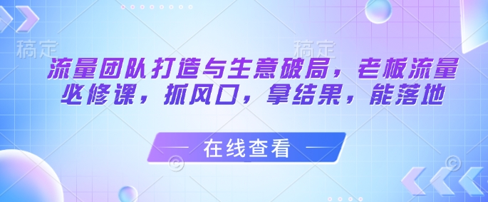 流量团队打造与生意破局,老板流量必修课,抓风口,拿结果,能落地插图 流量团队打造与生意破局,老板流量必修课,抓风口,拿结果,能落地