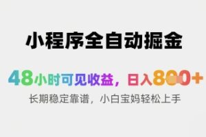 小程序全自动掘金，48小时可见收益，日入8张+长期稳定靠谱，小白宝妈轻松上手【揭秘】