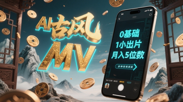 AI一键生成古风音乐MV,0剪辑基础1小时出片,多种变现渠道,一部手机月入5位数插图 AI一键生成古风音乐MV,0剪辑基础1小时出片,多种变现渠道,一部手机月入5位数