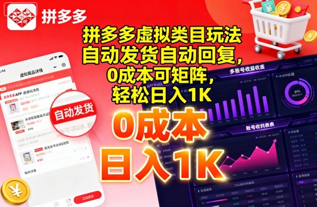 拼多多虚拟类目玩法,自动发货自动回复,0成本可矩阵,轻松日入1K【揭秘】插图 拼多多虚拟类目玩法,自动发货自动回复,0成本可矩阵,轻松日入1K【揭秘】