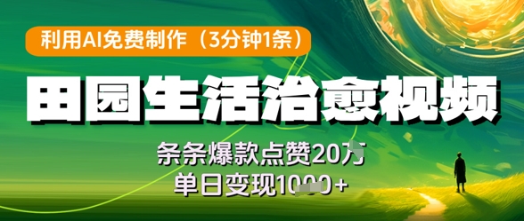 利用AI免费制作田园生活治愈视频,条条爆款点赞20W,单日变现几张插图 利用AI免费制作田园生活治愈视频,条条爆款点赞20W,单日变现几张