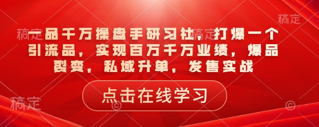 一品千万操盘手研习社,打爆一个引流品,实现百万千万业绩,爆品裂变,私域升单,发售实战插图 一品千万操盘手研习社,打爆一个引流品,实现百万千万业绩,爆品裂变,私域升单,发售实战