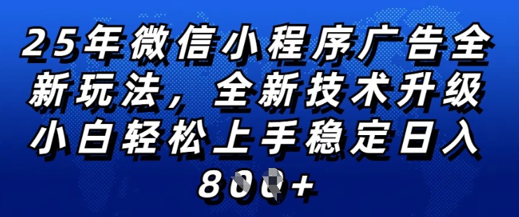 2025年微信小程序全新玩法纯小白易上手,稳定日入多张,技术全新升级,全网首发【揭秘】插图 2025年微信小程序全新玩法纯小白易上手,稳定日入多张,技术全新升级,全网首发【揭秘】