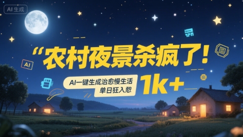 农村夜景杀疯了!AI一键生成治愈系慢生活,单日狂入1k+插图 农村夜景杀疯了!AI一键生成治愈系慢生活,单日狂入1k+