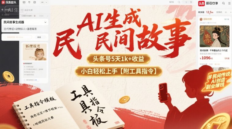 AI生成民间故事,头条号5天1k+,小白轻松上手【附工具指令】插图 AI生成民间故事,头条号5天1k+,小白轻松上手【附工具指令】