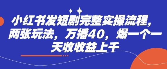 小红书发短剧完整实操流程,两张玩法,万播40,爆一个一天收收益上千插图 小红书发短剧完整实操流程,两张玩法,万播40,爆一个一天收收益上千