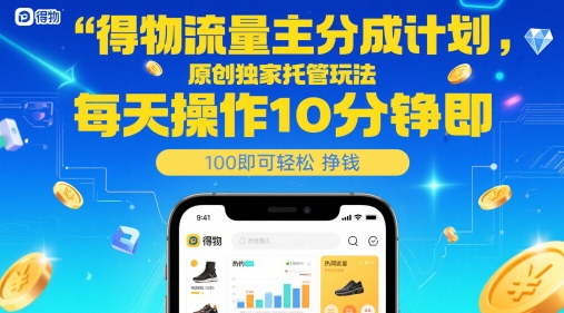 得物流量主分成计划,原创独家托管玩法,每天操作10分钟即可轻松挣米【揭秘】插图 得物流量主分成计划,原创独家托管玩法,每天操作10分钟即可轻松挣米【揭秘】