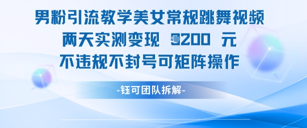 男粉引流教学美女常规跳舞视频两天实测变现1k+,不违规不封号可矩阵操作插图 男粉引流教学美女常规跳舞视频两天实测变现1k+,不违规不封号可矩阵操作