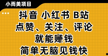 小而美的项目,抖音小红书B站视频点赞、关注、评论就能挣钱,简单无脑立见收益,妥妥的零撸项目【揭秘】插图 小而美的项目,抖音小红书B站视频点赞、关注、评论就能挣钱,简单无脑立见收益,妥妥的零撸项目【揭秘】