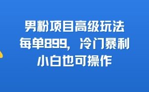 男粉项目高级玩法，每单899，冷门暴利，小白也可操作