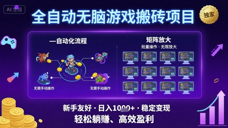 全自动无脑游戏搬砖项目,独家玩法,可批量矩阵无限放大,新手也能轻松日入1k+【揭秘】插图 全自动无脑游戏搬砖项目,独家玩法,可批量矩阵无限放大,新手也能轻松日入1k+【揭秘】