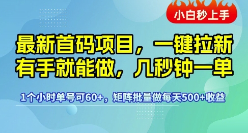最新首码项目,一键拉新有手就能做,几秒钟一单,1个小时单号可60+,矩阵批量做每天5张【揭秘】插图 最新首码项目,一键拉新有手就能做,几秒钟一单,1个小时单号可60+,矩阵批量做每天5张【揭秘】