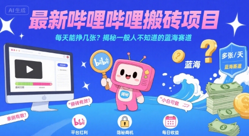 最新哔哩哔哩上B站搬砖项目,每天能挣几张?揭秘一般人不知道的蓝海赛道插图 最新哔哩哔哩上B站搬砖项目,每天能挣几张?揭秘一般人不知道的蓝海赛道