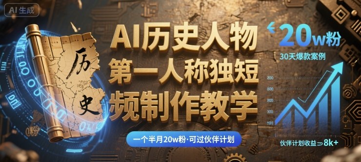 最新AI历史人物第一人称独白短视频制作教学,一个半月20w粉,可过伙伴计划插图 最新AI历史人物第一人称独白短视频制作教学,一个半月20w粉,可过伙伴计划