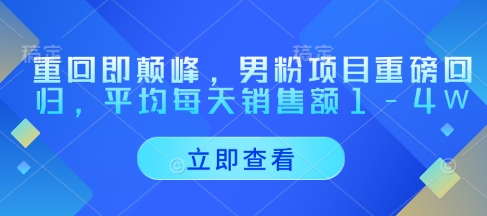 重回即颠峰,男粉项目重磅回归,平均每天销售额1-4W插图 重回即颠峰,男粉项目重磅回归,平均每天销售额1-4W