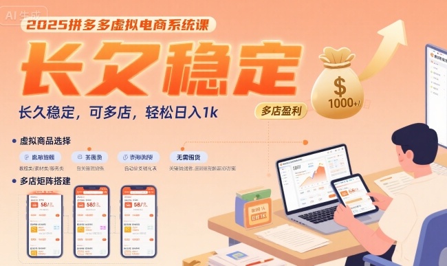 2025拼多多虚拟电商系统课,长久稳定,可多店,轻松日入1k插图 2025拼多多虚拟电商系统课,长久稳定,可多店,轻松日入1k
