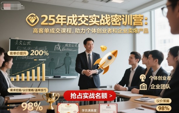 25年成交实战密训营,高客单成交课程,助力个体创业者和企业卖爆产品插图 25年成交实战密训营,高客单成交课程,助力个体创业者和企业卖爆产品