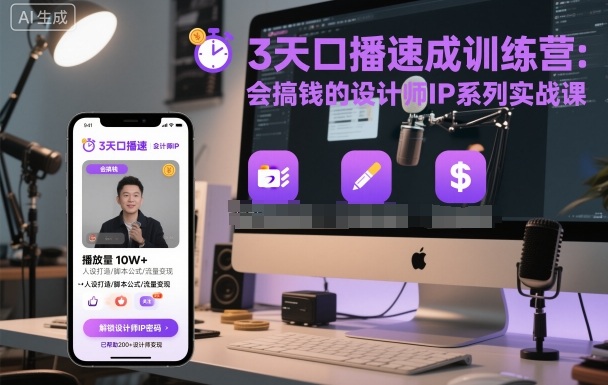 3天口播速成训练营,会搞钱的设计师IP系列实战课插图 3天口播速成训练营,会搞钱的设计师IP系列实战课