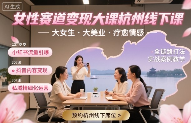 女性赛道变现大课杭州线下,大女生,大美业,疗愈情感,一套小红书、抖音、私域全链路打法插图 女性赛道变现大课杭州线下,大女生,大美业,疗愈情感,一套小红书、抖音、私域全链路打法