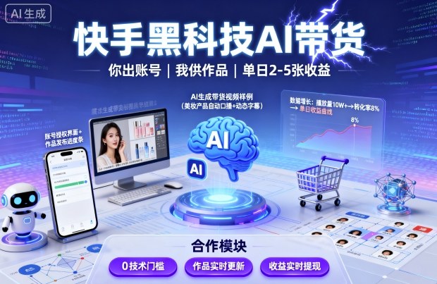 快手黑科技AI带货,你提供账号,我提供作品并发布,单日2-5张【揭秘】插图 快手黑科技AI带货,你提供账号,我提供作品并发布,单日2-5张【揭秘】