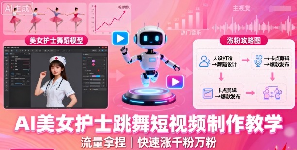 AI美女护士跳舞短视频制作教学,流量拿捏,快速涨千粉万粉【提示词+视频教程】插图 AI美女护士跳舞短视频制作教学,流量拿捏,快速涨千粉万粉【提示词+视频教程】