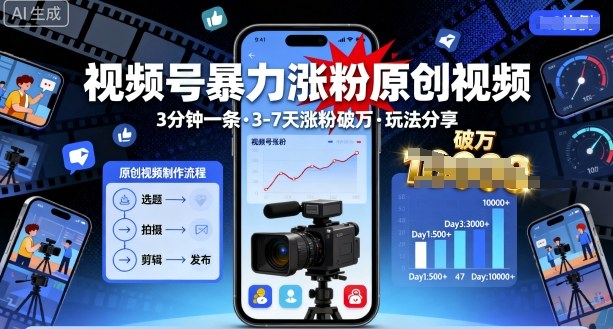 视频号暴力涨粉原创视频,3分钟一条原创视频,3-7天涨粉破万,玩法分享给你插图 视频号暴力涨粉原创视频,3分钟一条原创视频,3-7天涨粉破万,玩法分享给你