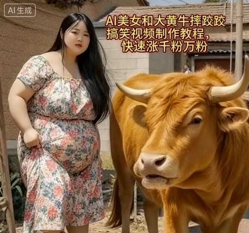 AI美女和大黄牛摔跤搞笑荒诞视频制作教程,快速涨千粉万粉插图 AI美女和大黄牛摔跤搞笑荒诞视频制作教程,快速涨千粉万粉