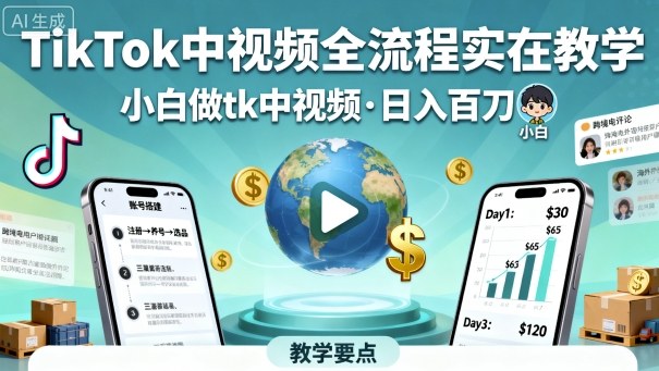 TikTok中视频全流程实操教学,小白做tk中视频,日入百刀插图 TikTok中视频全流程实操教学,小白做tk中视频,日入百刀