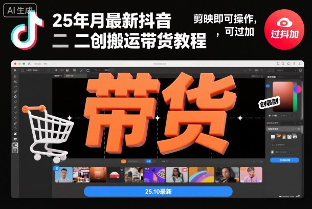 25年10月最新抖音二创搬运带货教程,剪映即可操作,可过抖加插图 25年10月最新抖音二创搬运带货教程,剪映即可操作,可过抖加