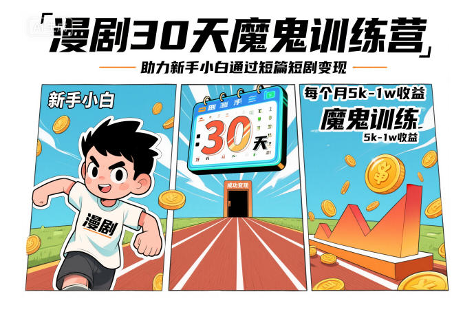 漫剧30天魔鬼训练营,助力新手小白通过短篇短剧变现,每个月5k-1w收益插图 漫剧30天魔鬼训练营,助力新手小白通过短篇短剧变现,每个月5k-1w收益