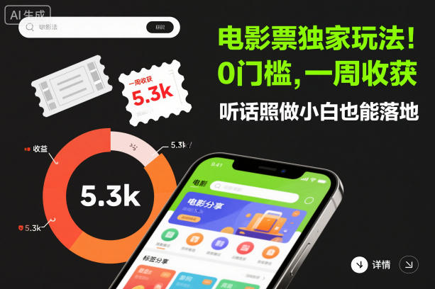 电影票独家玩法!0门槛,一周收获5.3k,听话照做小白也能落地【揭秘】插图 电影票独家玩法!0门槛,一周收获5.3k,听话照做小白也能落地【揭秘】