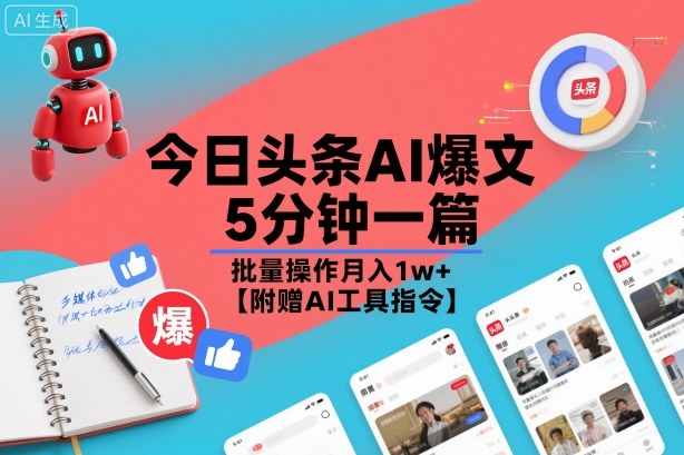 今日头条AI爆文,5分钟一篇,批量操作月入1w+【附赠AI工具指令】插图 今日头条AI爆文,5分钟一篇,批量操作月入1w+【附赠AI工具指令】