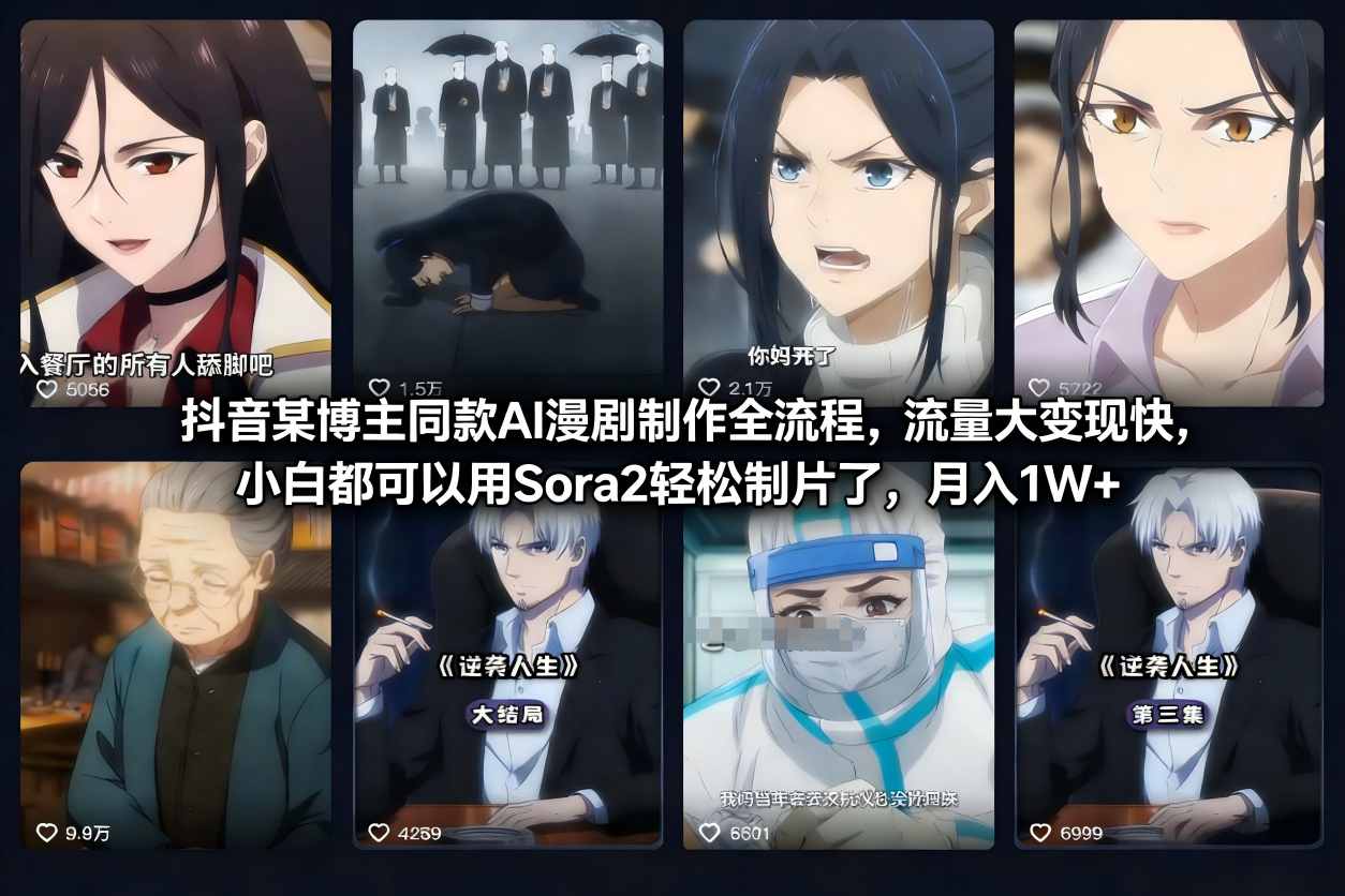 抖音某博主同款AI漫剧制作全流程,流量大变现快,小白都可以用Sora2轻松制片了,月入1W+插图 抖音某博主同款AI漫剧制作全流程,流量大变现快,小白都可以用Sora2轻松制片了,月入1W+